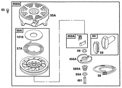 Rewind Assembly 2 Diagram and Parts List for 135702-0120-XX  Briggs and Stratton Engine